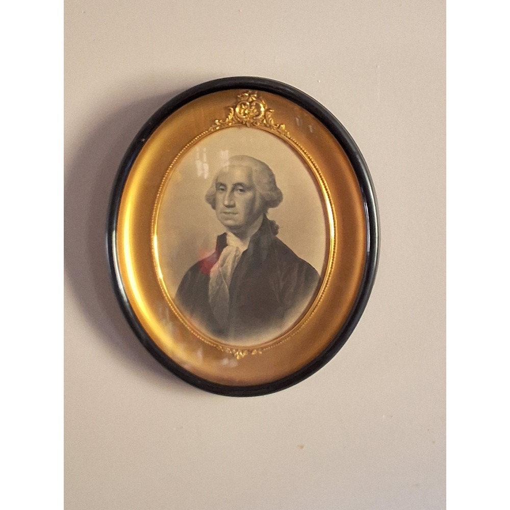 Antique George Washington Portrait Oval Wood Frame Victorian Americana